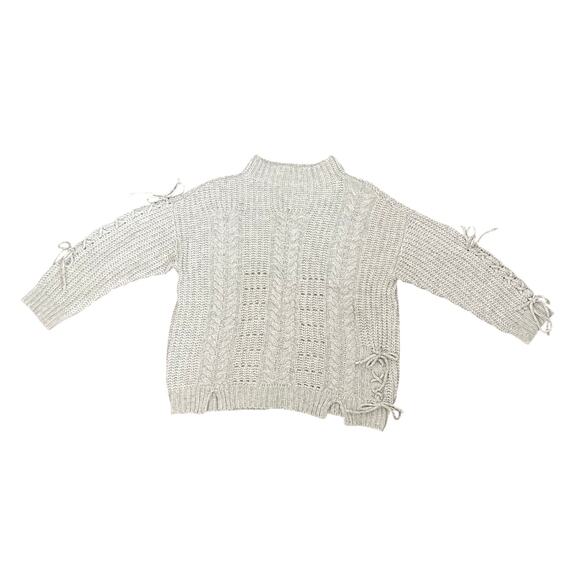GUESS Gray Lace-Up Cable Knit Sweater - Picture 5 of 7